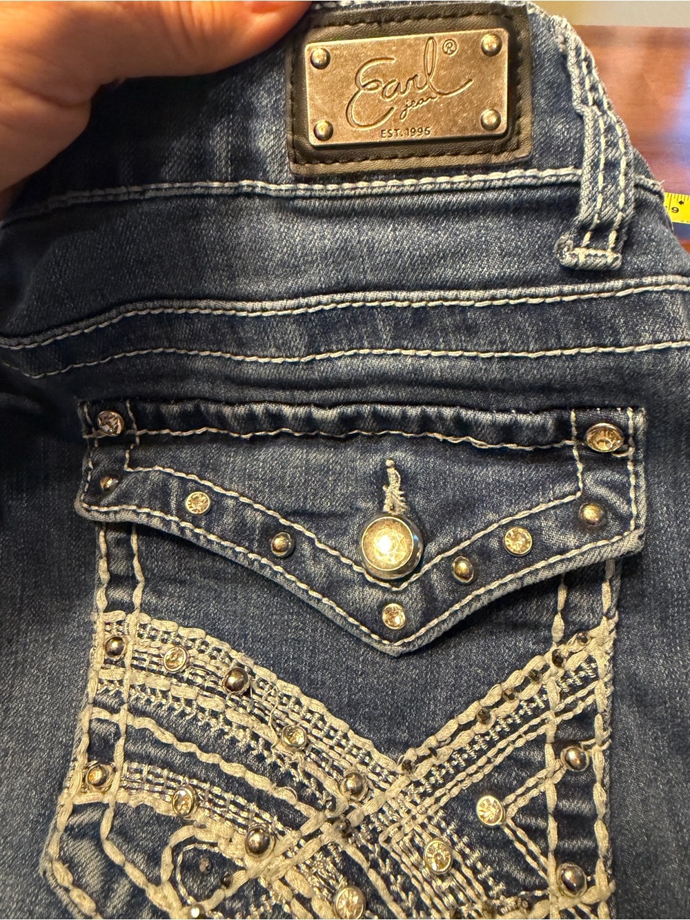 Earl Y2K Blue Embellished Jeans with Studded Pockets